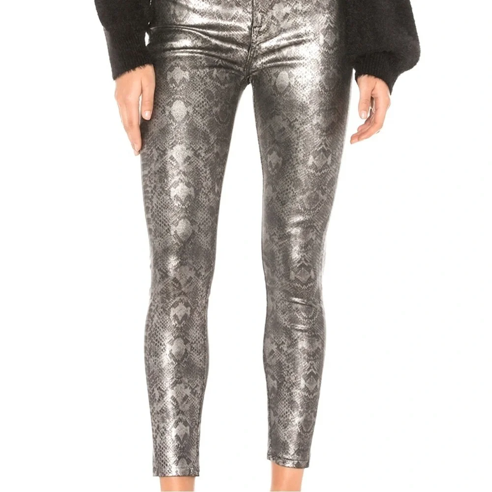 7 for All Mankind Python High Waist Ankle Skinny Jeans Sz. 26 in Metallic Silver